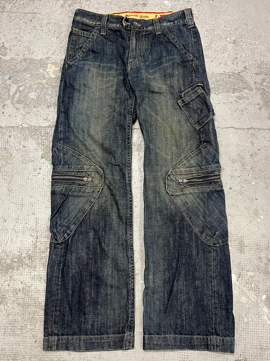 2000s Armani Blue Denim Cargo Jeans
