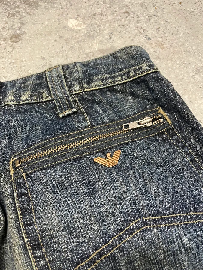 2000s Armani Blue Denim Cargo Jeans - Image 11