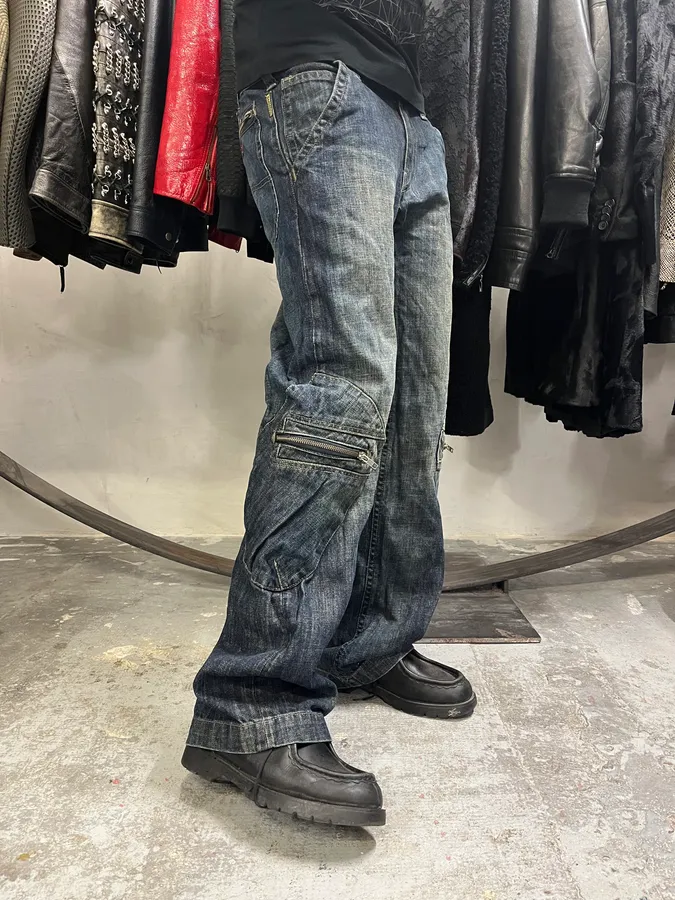 2000s Armani Blue Denim Cargo Jeans - Image 3