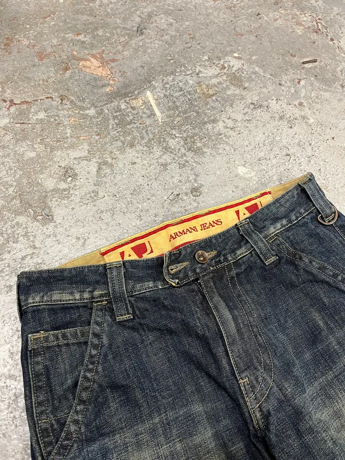 2000s Armani Blue Denim Cargo Jeans - Image 6