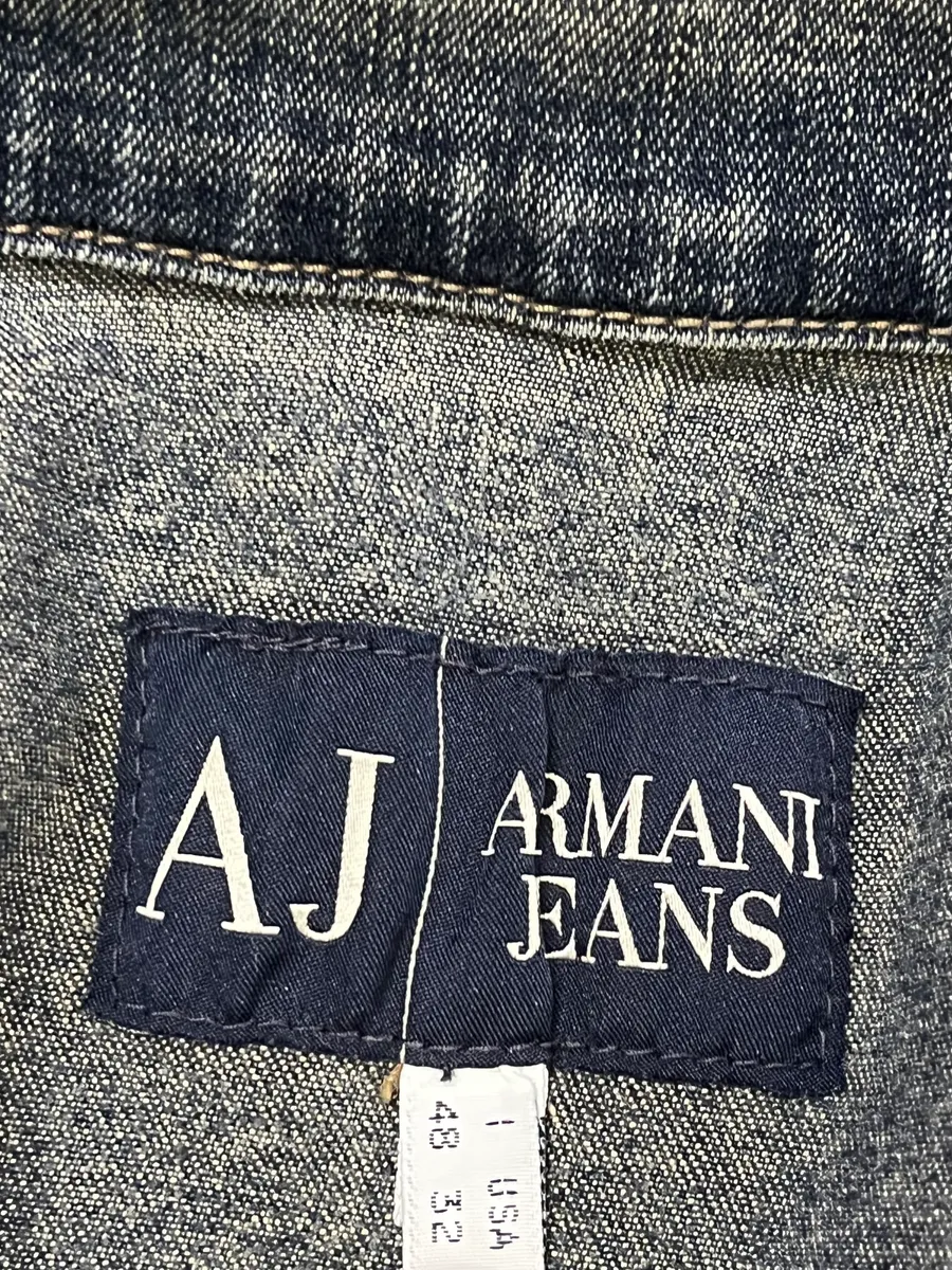 2000s Armani Blue Eroded Denim Jacket - Image 10