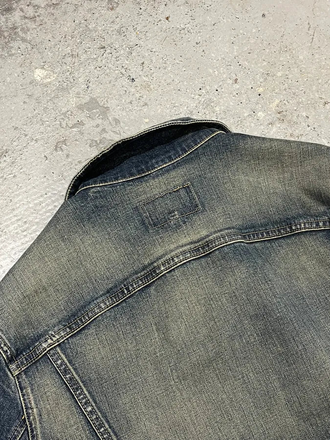 2000s Armani Blue Eroded Denim Jacket - Image 7