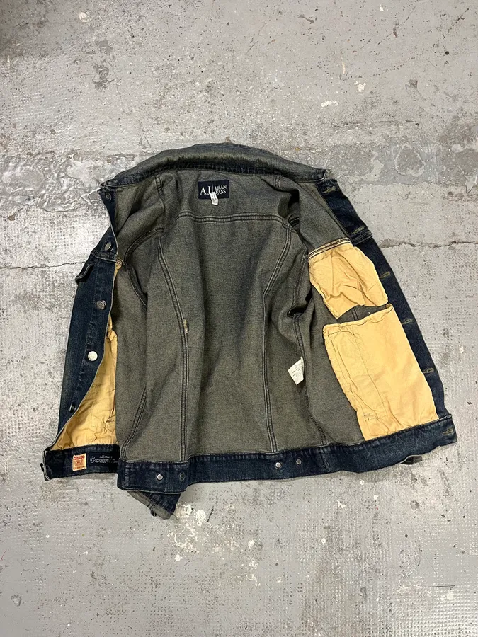 2000s Armani Blue Eroded Denim Jacket - Image 8