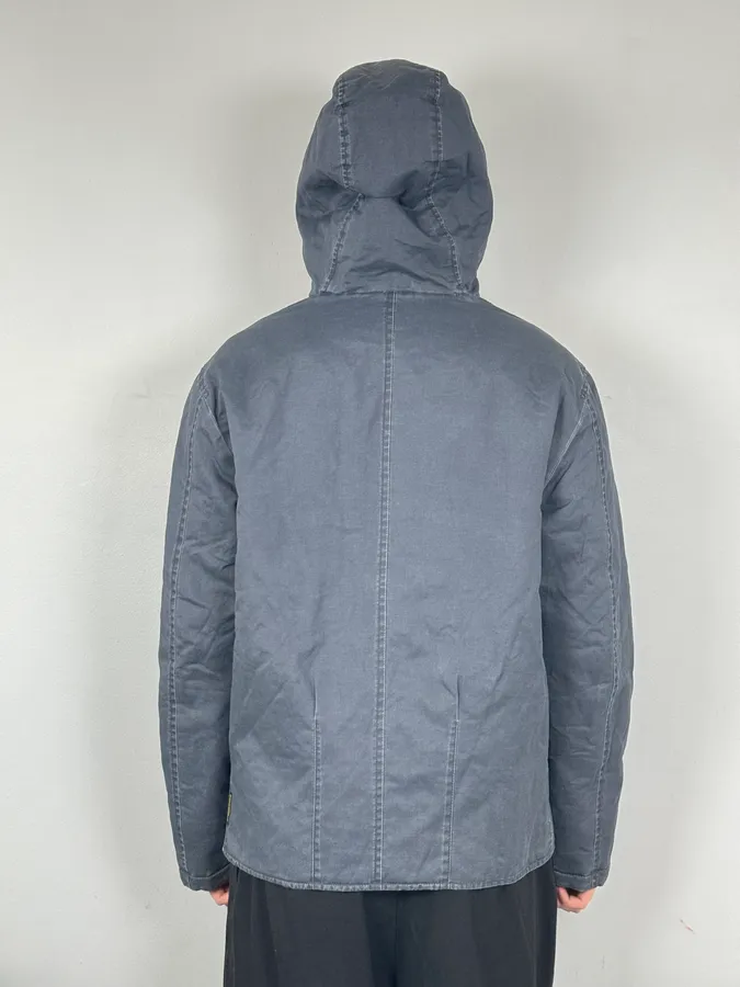 2000s Armani Blue Faded Buttoned Hooded Coat - Image 2