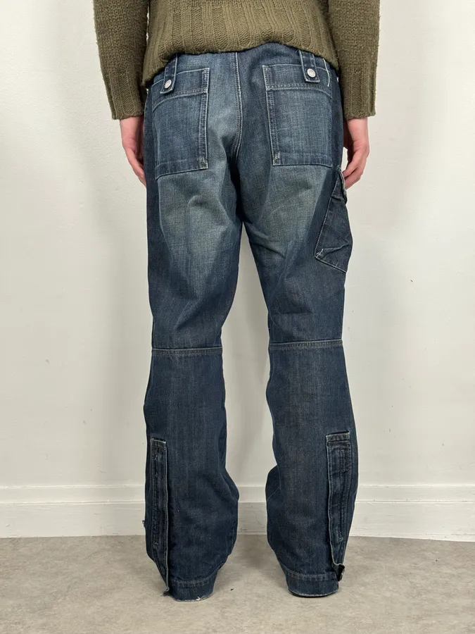 2000s Armani Blue Faded Denim Cargo Jeans - Image 4