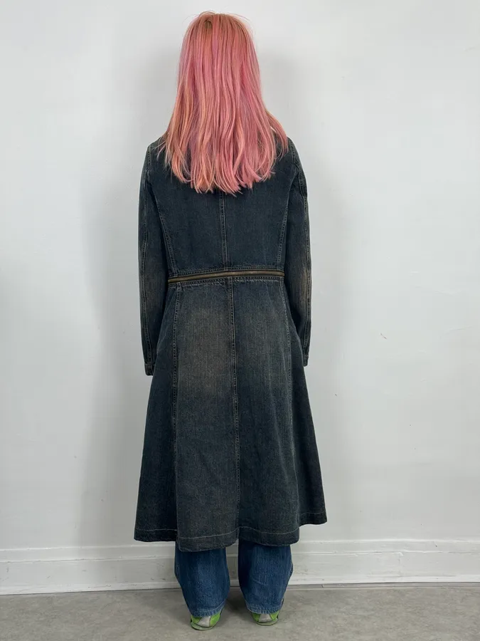 2000s Armani Blue Multi-Zips Denim Trench Coat - Image 3
