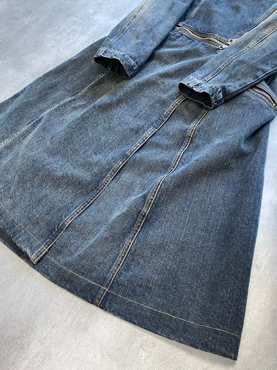 2000s Armani Blue Multi-Zips Denim Trench Coat - Image 5