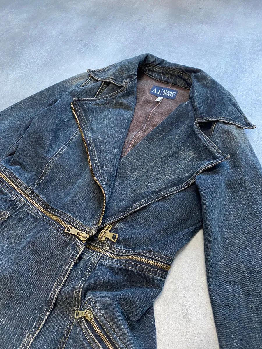 2000s Armani Blue Multi-Zips Denim Trench Coat - Image 7