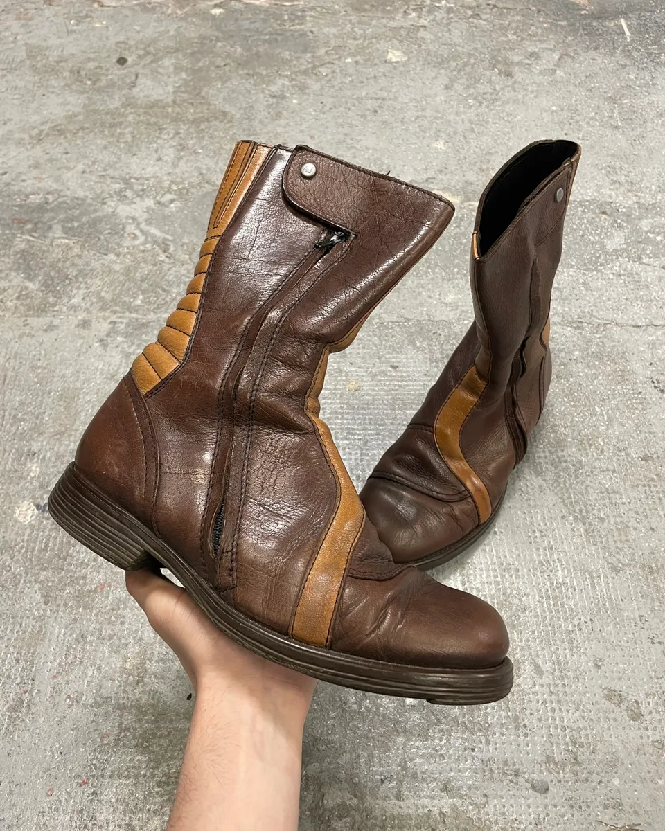 2000s Armani Brown Ankle Biker Leather Boots