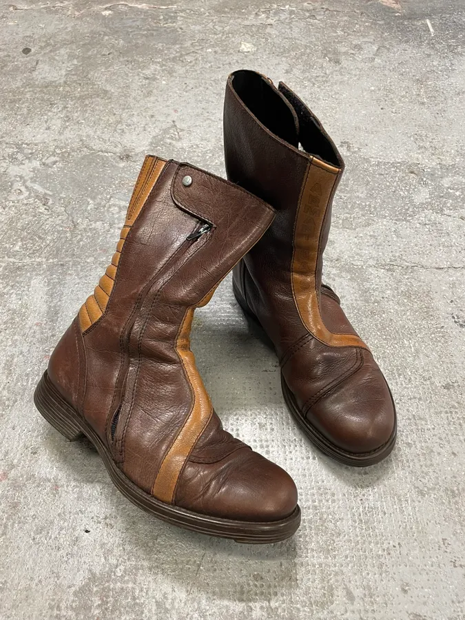 2000s Armani Brown Ankle Biker Leather Boots - Image 2