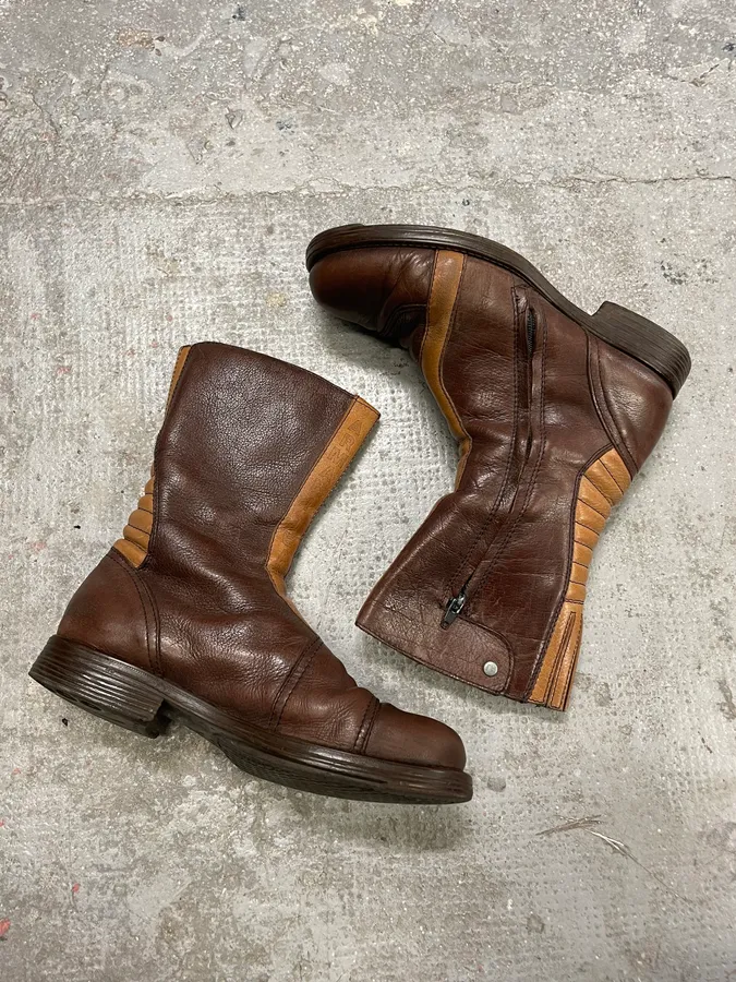 2000s Armani Brown Ankle Biker Leather Boots - Image 3