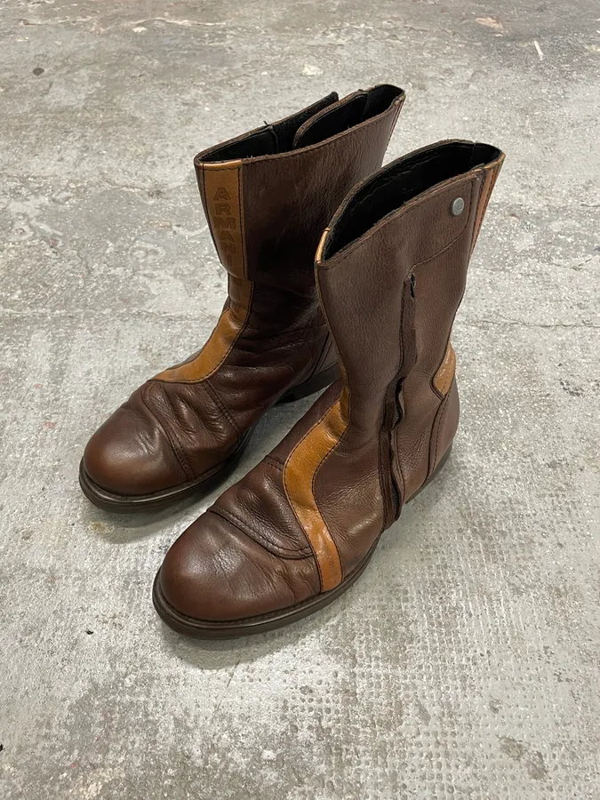 2000s Armani Brown Ankle Biker Leather Boots - Image 5