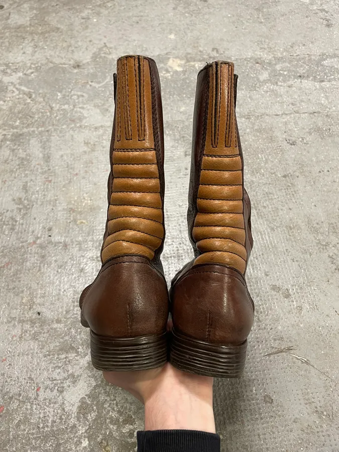 2000s Armani Brown Ankle Biker Leather Boots - Image 7