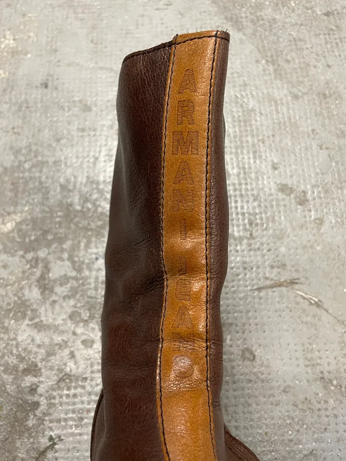 2000s Armani Brown Ankle Biker Leather Boots - Image 8