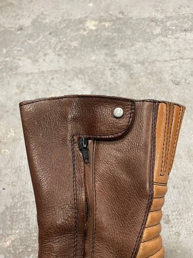 2000s Armani Brown Ankle Biker Leather Boots - Image 9