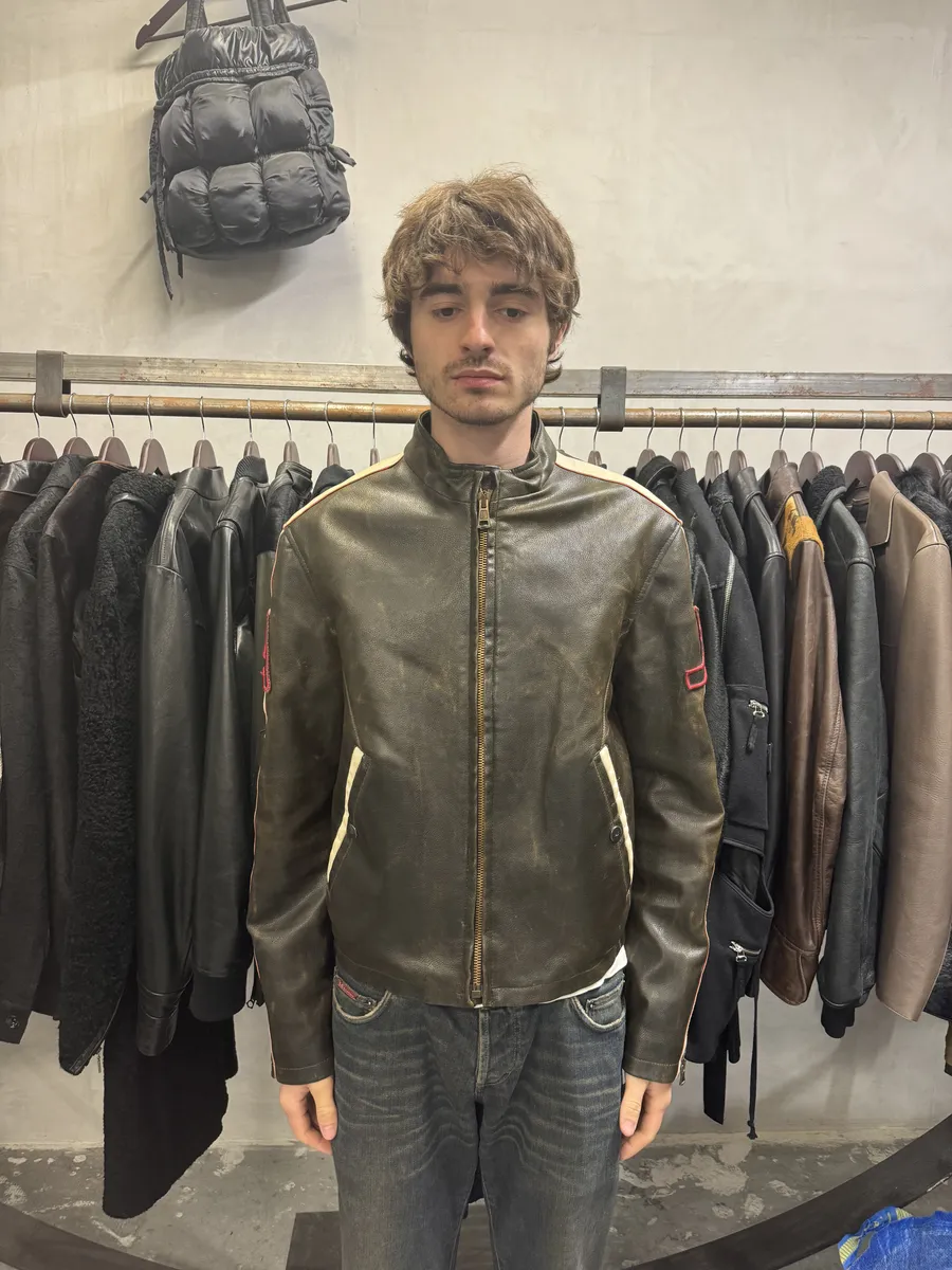 2000s Armani Brown Biker Leather Jacket - Image 2