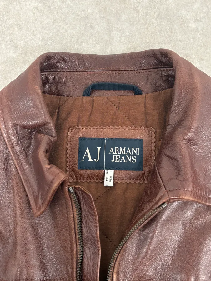 2000s Armani Brown Bordeaux Cropped Leather Premium Jacket - Image 5