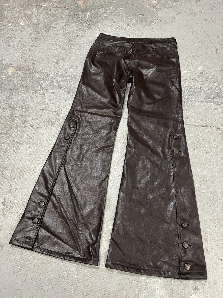2000s Armani Brown Eco Leather Buttoned Pants - Image 4