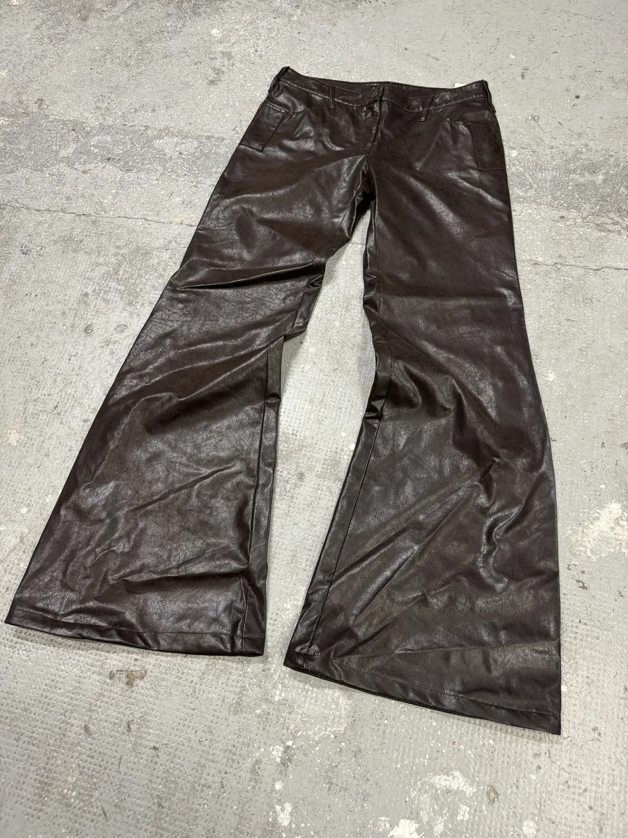 2000s Armani Brown Eco Leather Buttoned Pants - Image 5