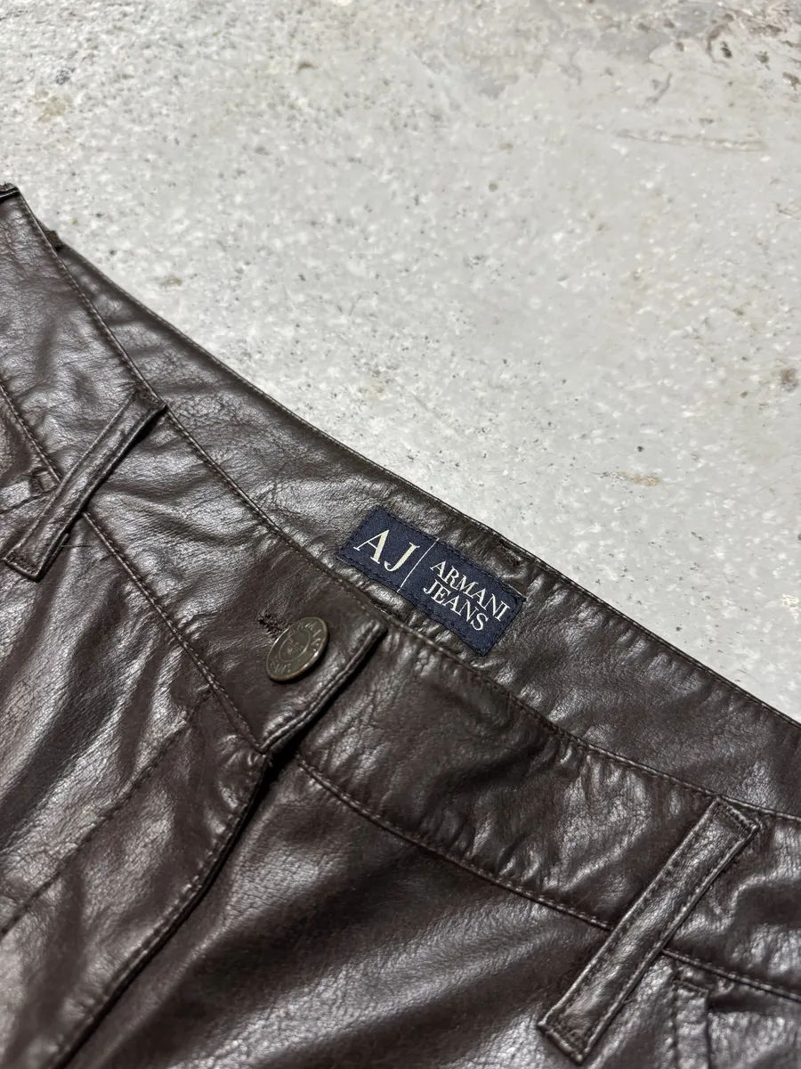 2000s Armani Brown Eco Leather Buttoned Pants - Image 7