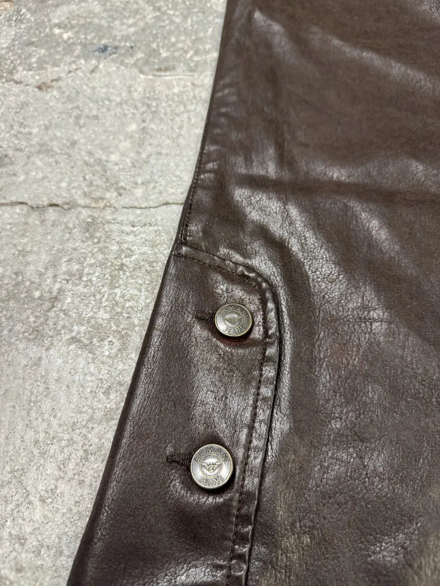 2000s Armani Brown Eco Leather Buttoned Pants - Image 8