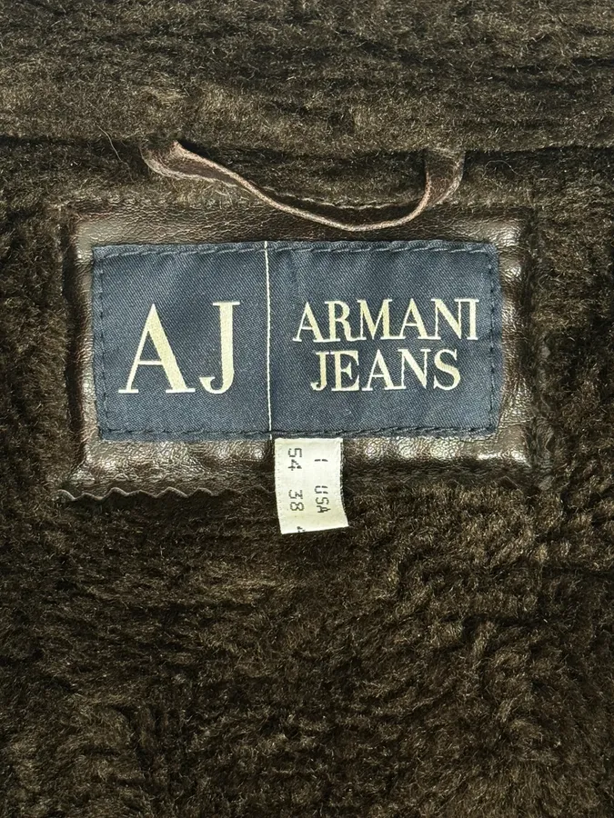 2000s Armani Brown Eco Shearling Leather Jacket - Image 11