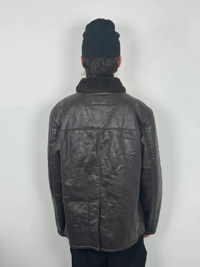 2000s Armani Brown Eco Shearling Leather Jacket - Image 3