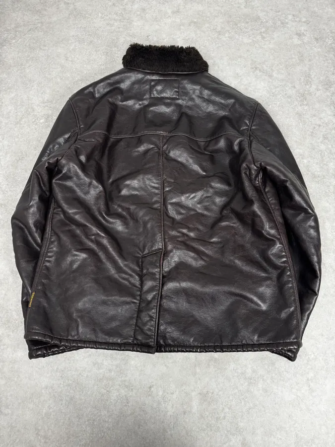 2000s Armani Brown Eco Shearling Leather Jacket - Image 4