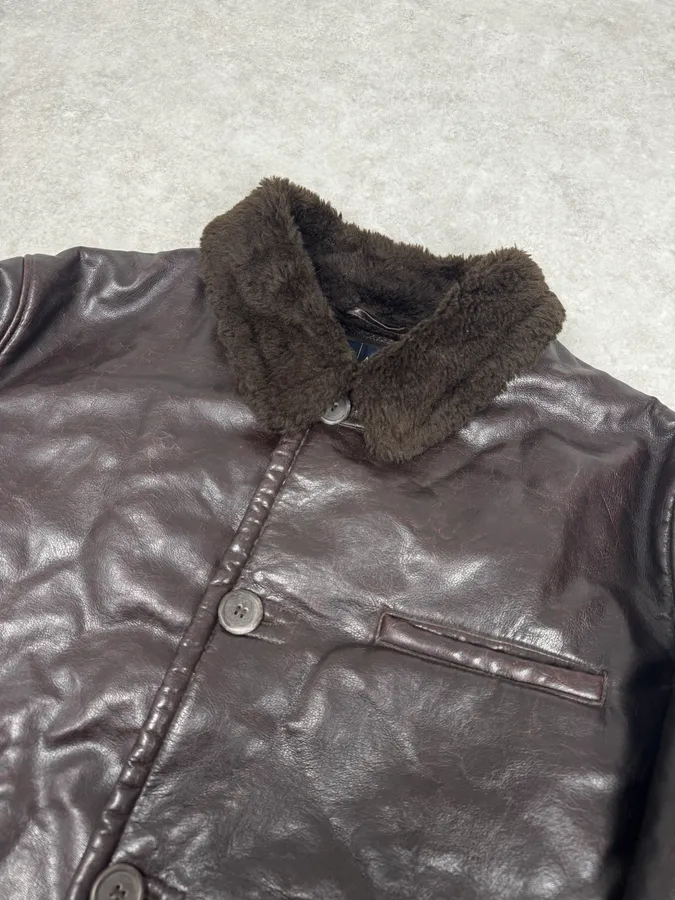 2000s Armani Brown Eco Shearling Leather Jacket - Image 5