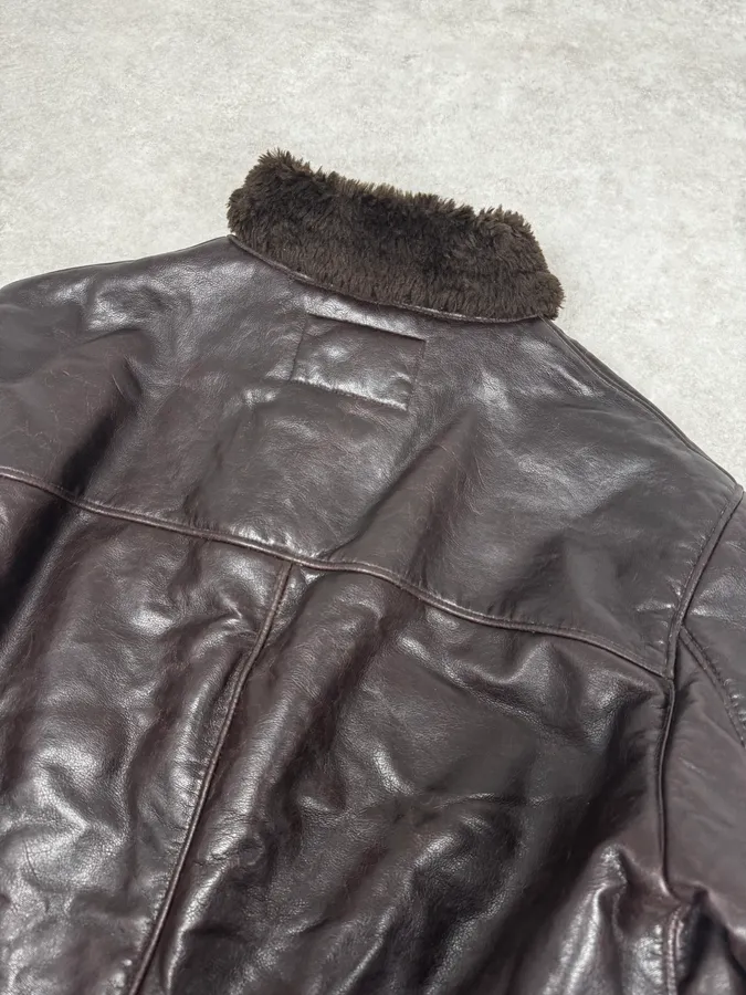 2000s Armani Brown Eco Shearling Leather Jacket - Image 6