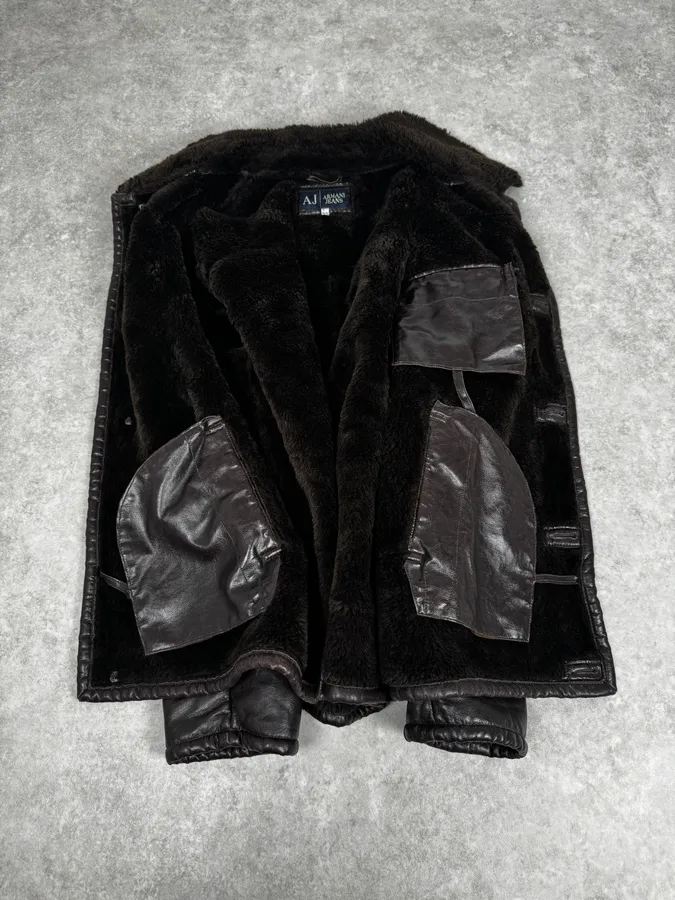 2000s Armani Brown Eco Shearling Leather Jacket - Image 7