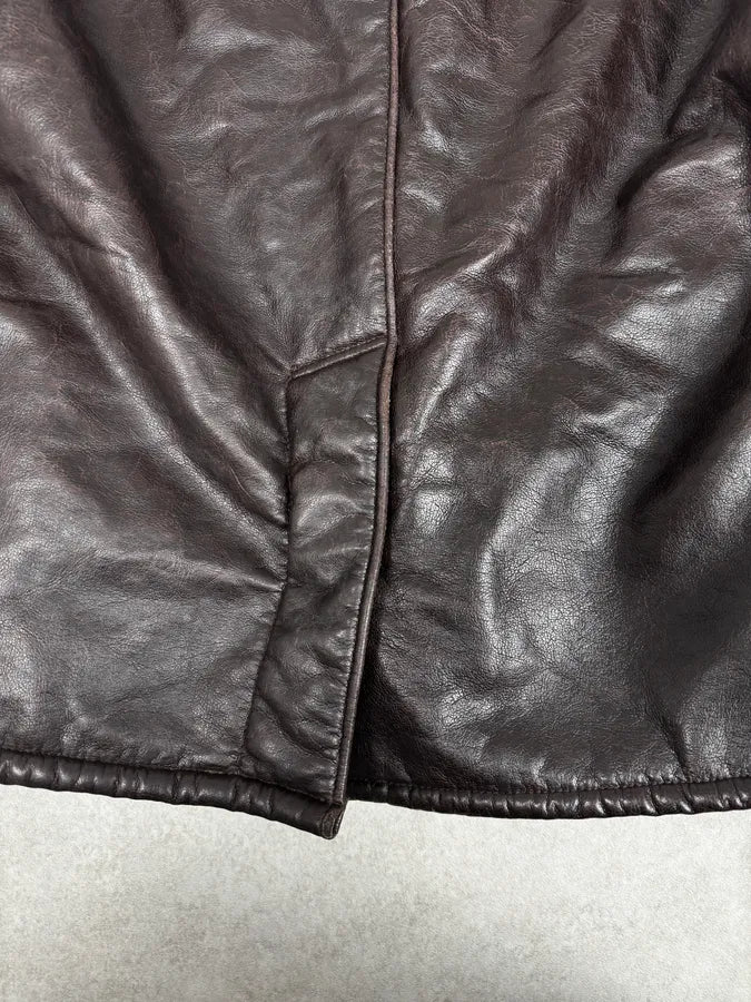 2000s Armani Brown Eco Shearling Leather Jacket - Image 9