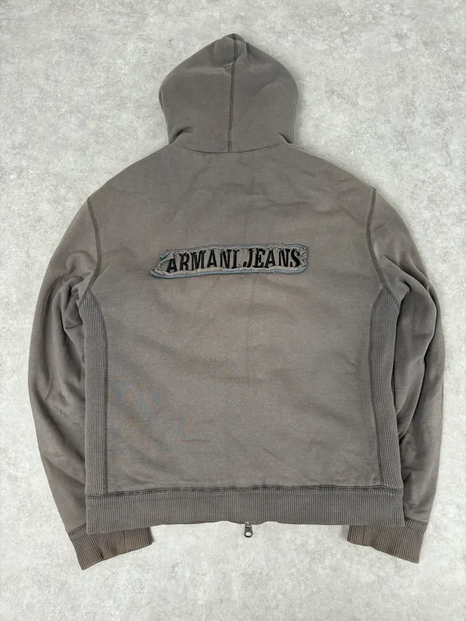 2000s Armani Brown Fur-Lined Zip-up Hoodie - Image 5