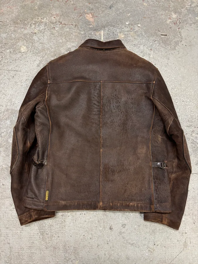 2000s Armani Brown Padded Faded Leather Jacket - Image 3