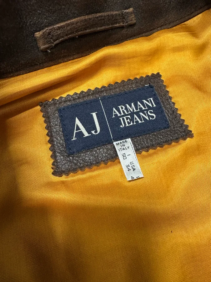2000s Armani Brown Padded Faded Leather Jacket - Image 5