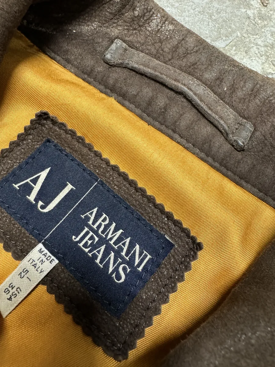 2000s Armani Brown Padded Faded Pure Leather Jacket - Image 9