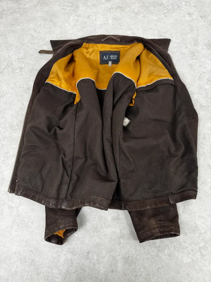 2000s Armani Brown Padded Suede Leather Jacket - Image 7