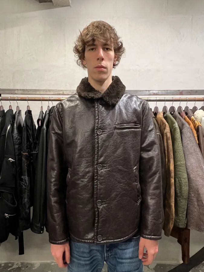 2000s Armani Brown Shearling Leather Jacket - Image 2