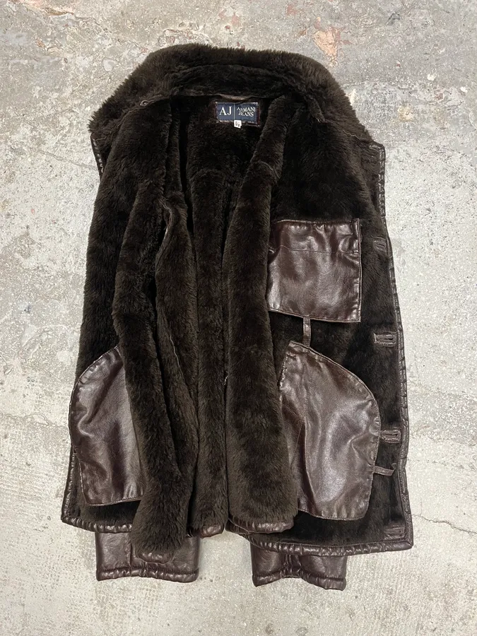 2000s Armani Brown Shearling Leather Jacket - Image 5