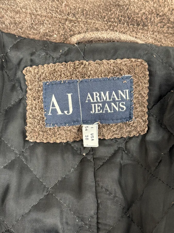2000s Armani Brown Texture Leather Buttoned Jacket - Image 12