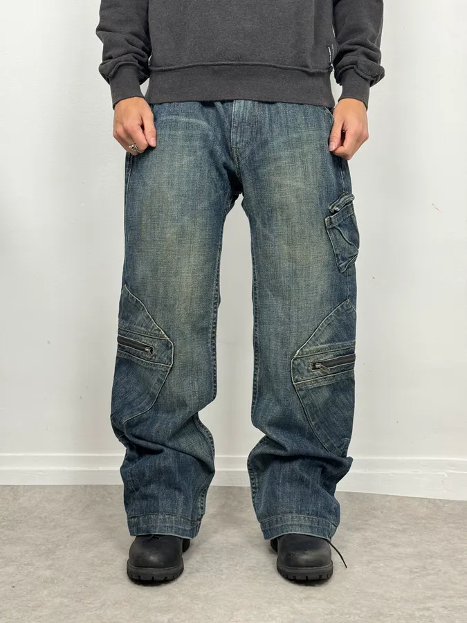 2000s Armani Cargo Blue Faded Denim Jeans