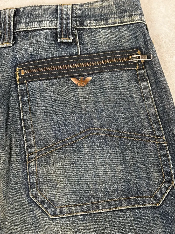 2000s Armani Cargo Blue Faded Denim Jeans - Image 10