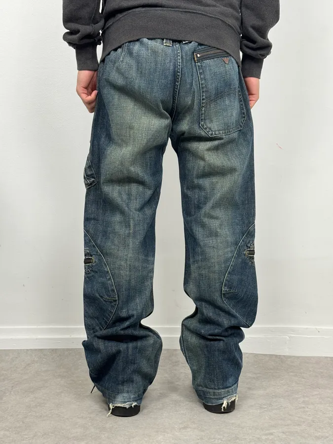 2000s Armani Cargo Blue Faded Denim Jeans - Image 4