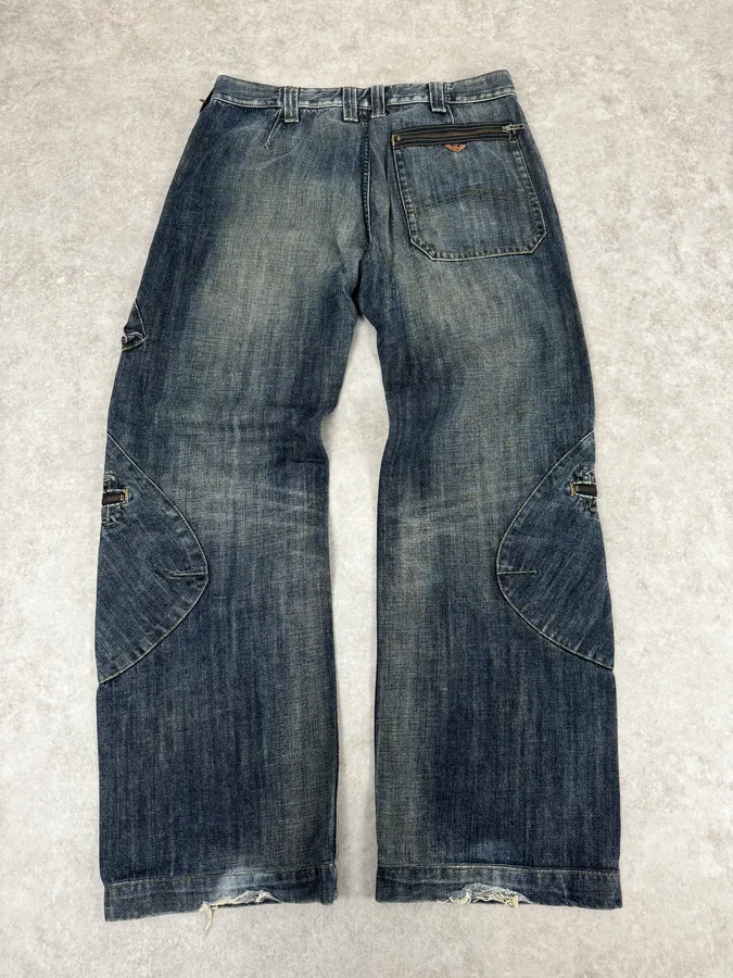 2000s Armani Cargo Blue Faded Denim Jeans - Image 5