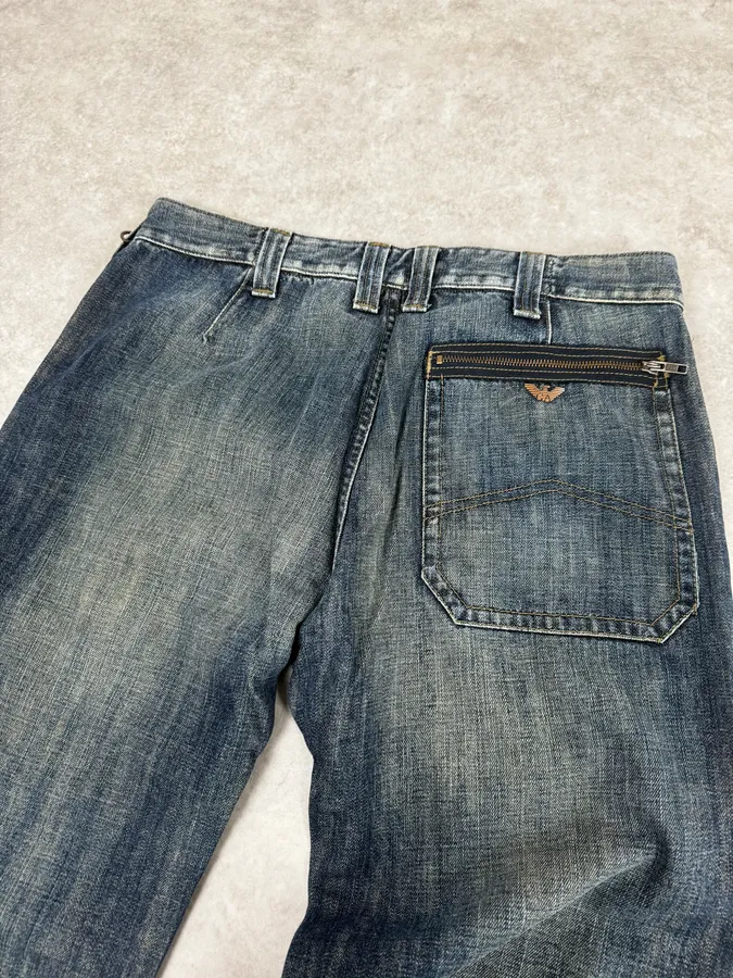 2000s Armani Cargo Blue Faded Denim Jeans - Image 7