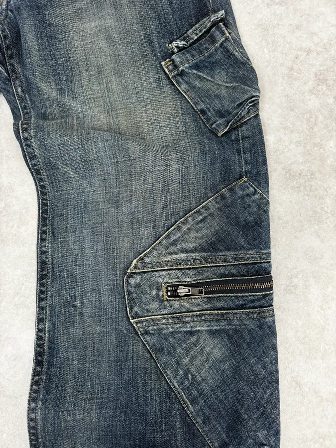 2000s Armani Cargo Blue Faded Denim Jeans - Image 8