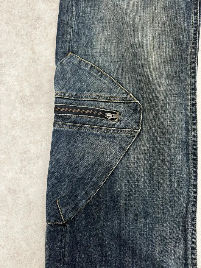 2000s Armani Cargo Blue Faded Denim Jeans - Image 9