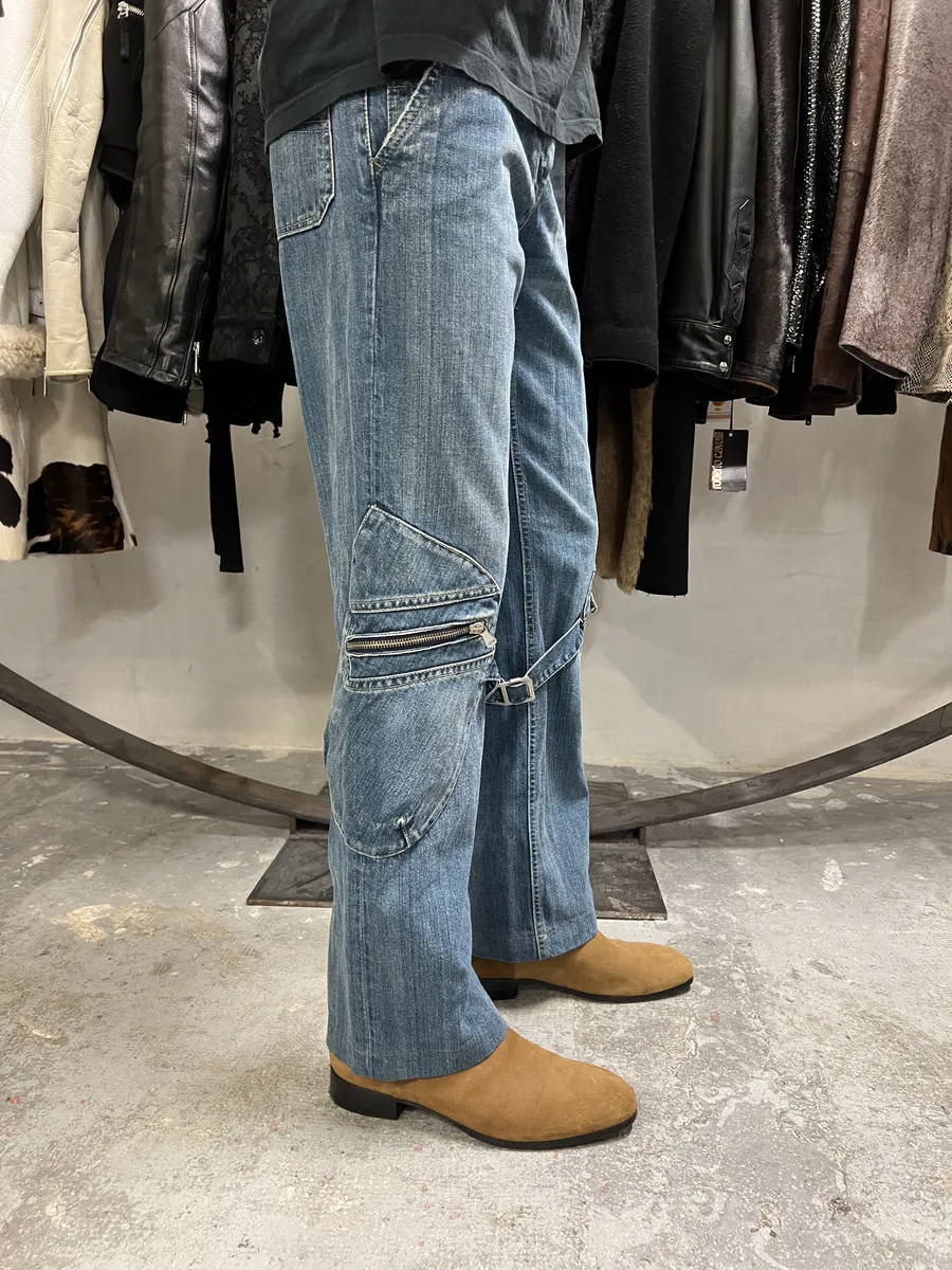 2000s Armani Cargo Bondage Denim Jeans - Image 2