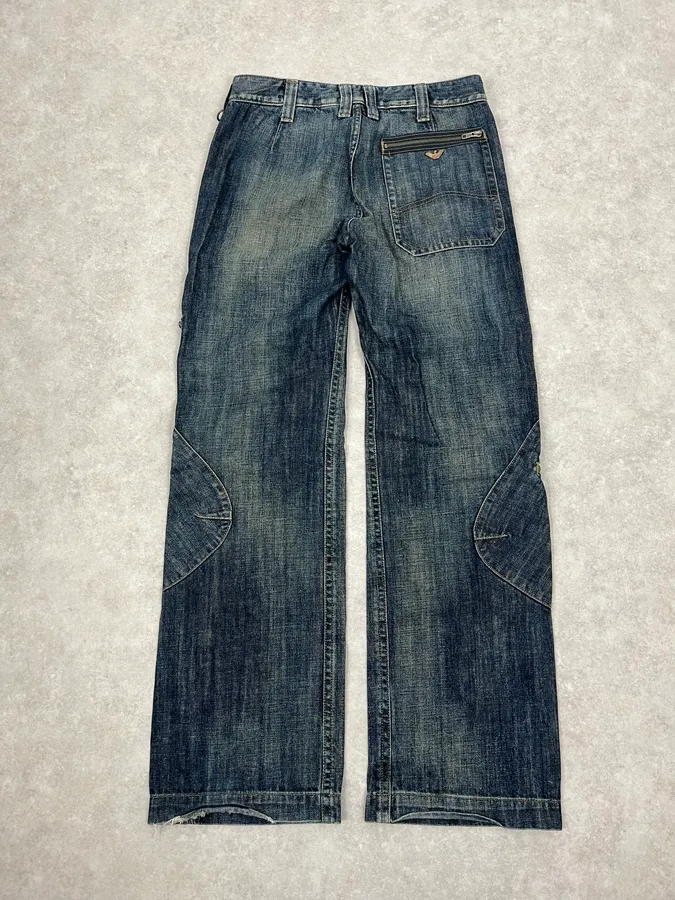 2000s Armani Cargo Faded Blue Denim Jeans - Image 8