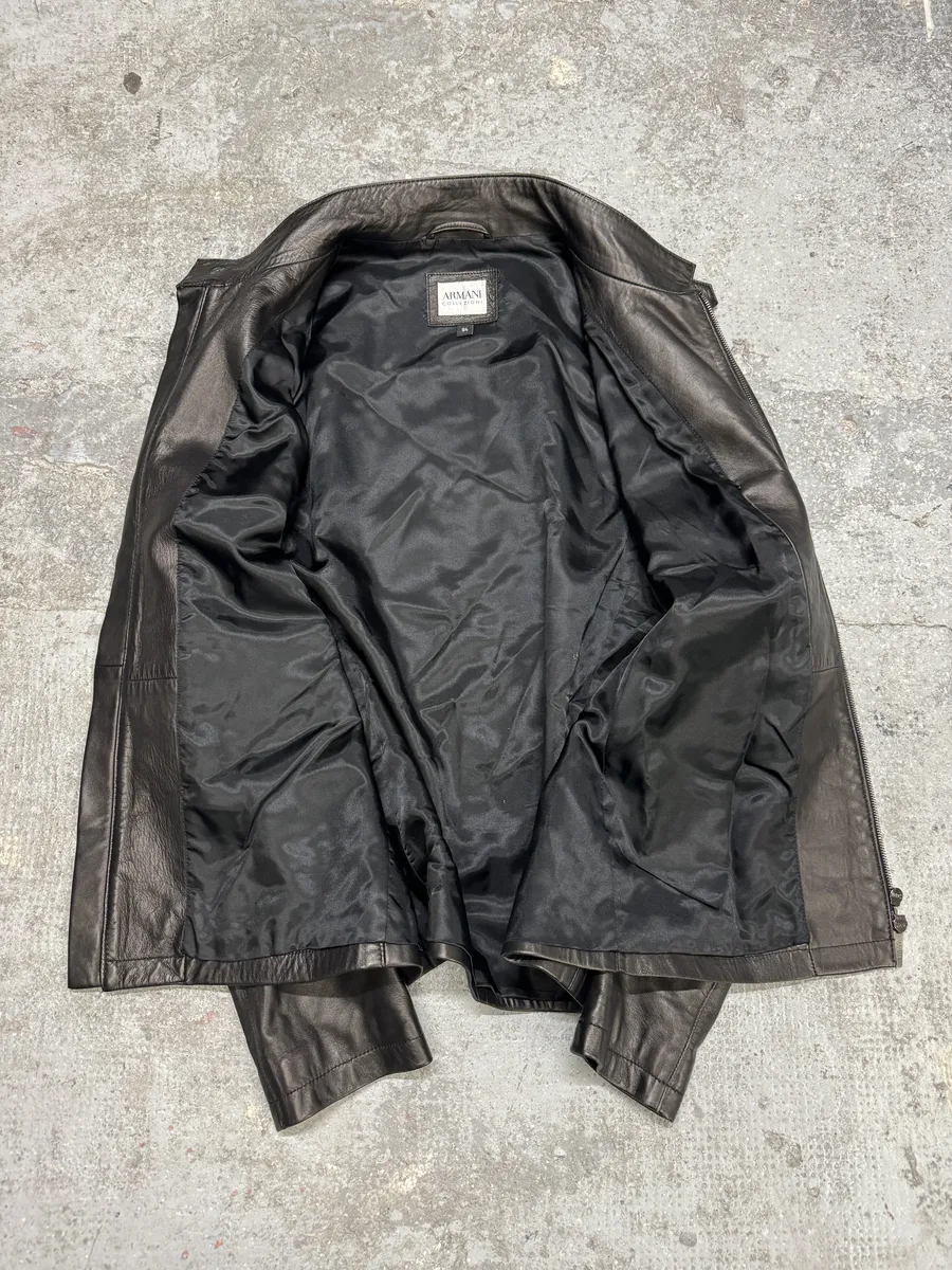 2000s Armani Collezioni Agent Minimalist Black Leather Jacket - Image 3